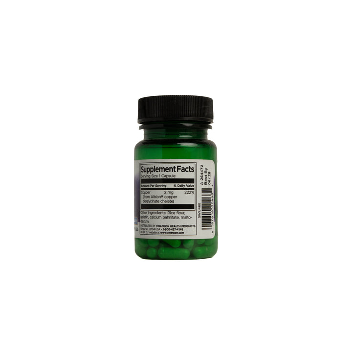 Swanson Albion Copper, 2mg, - 60 Capsules | سوانسون مكمل معدني يحتوي على النحاس - 60 كبسولة
