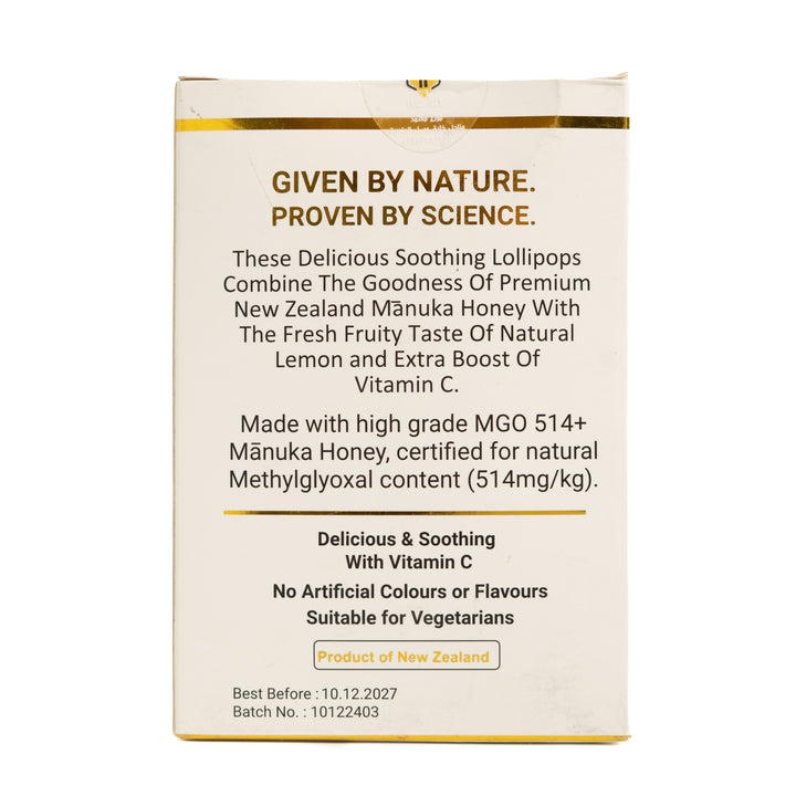 Golden Hive Manuka Honey Pops Lemon - 10 Pcs - 70g | كولدن هايف مصاصات عسل مانوكا للأطفال - 70غ