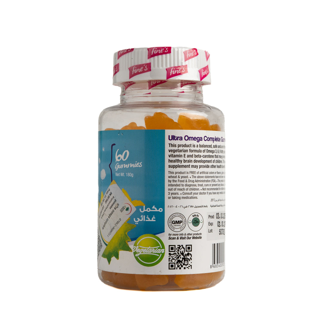 fine's ULTRA OMEGA COMPLETE PECTIN GUMMIES 60 Gummies | فاينز مكمل غذائي لدعم صحة الدماغ أوميغا للأطفال - 60 غاميز