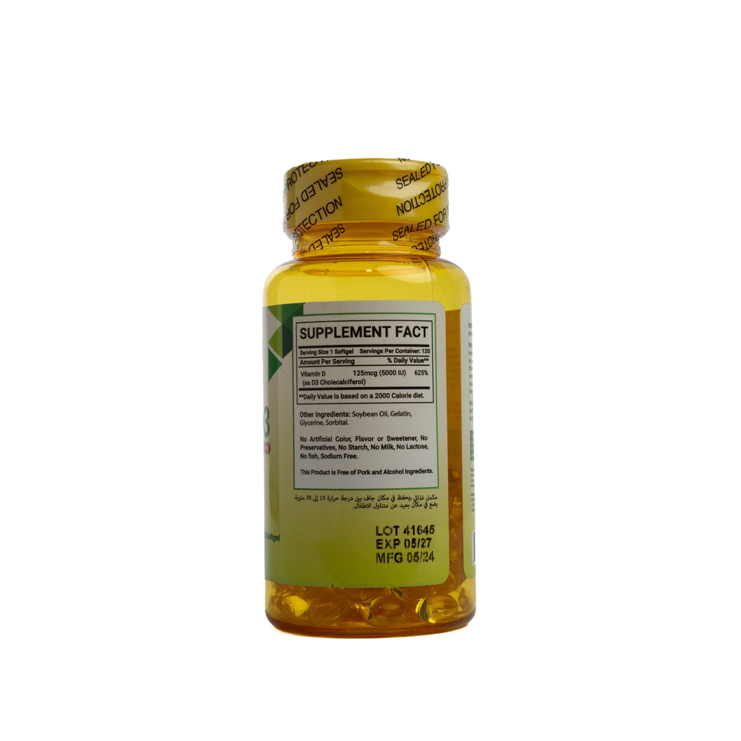 Vita Ground Nutrition Vitamin D3 5000 Iu - 120 Softgels | فيتا غراوند فيتامين د 3 - 120 سوفت جل
