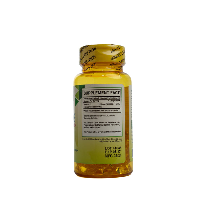 Vita Ground Nutrition Vitamin D3 5000 Iu - 120 Softgels | فيتا غراوند فيتامين د 3 - 120 سوفت جل