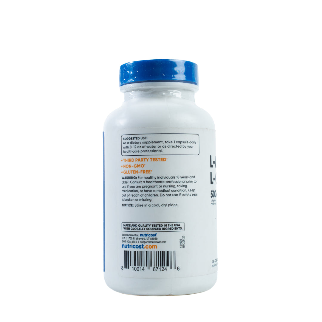 Nutricost L-Arginine & L-Citrulline - 120Capsule | نيوتريكوست كبسولات إل-أرجينين وإل-سيترولين - 120 كبسولة