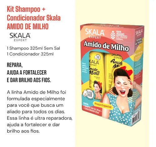 SKALA Amido De Milho Shampoo And Contioner Kit 325 ml - 325ml | سكالا مجموعة العناية بالشعر شامبو وبلسم - 325 مل