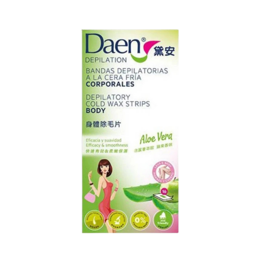 Daen Berries facial depilatory strips 16-count box with berry graphics and illustrated woman