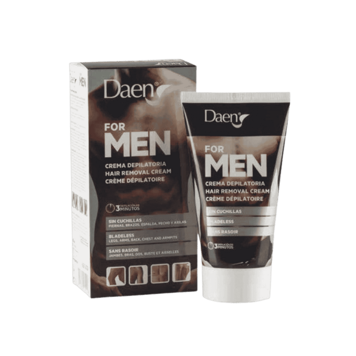 Daen For Men hair removal cream, black tube and box for bladeless depilation, 100ml