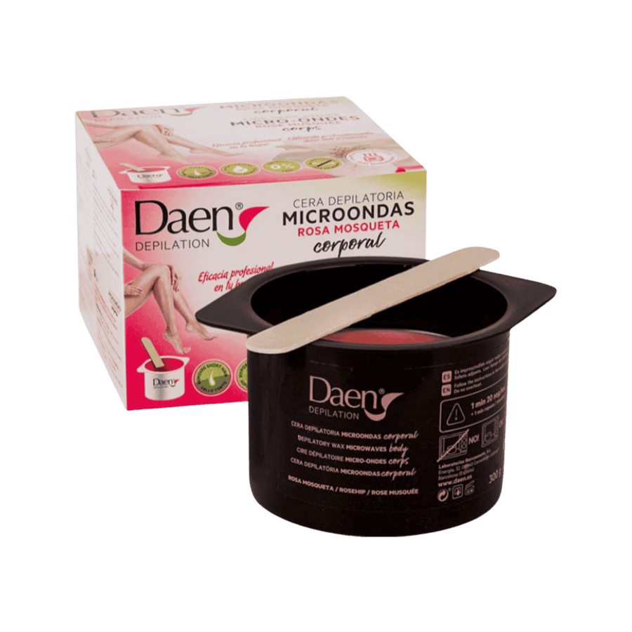Daen Depilation rosehip microwave body depilatory wax, black 300g tub with spatula and box