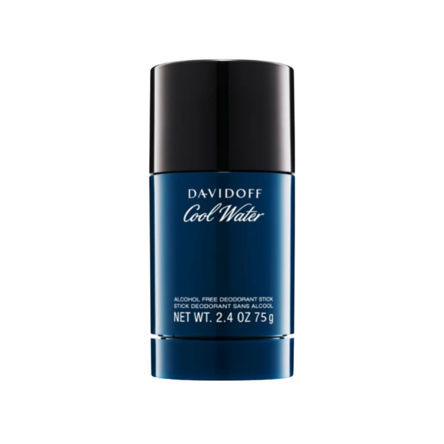 Davidoff Cool Water alcohol-free deodorant stick 75g, dark blue cylindrical container with black cap and white lettering.