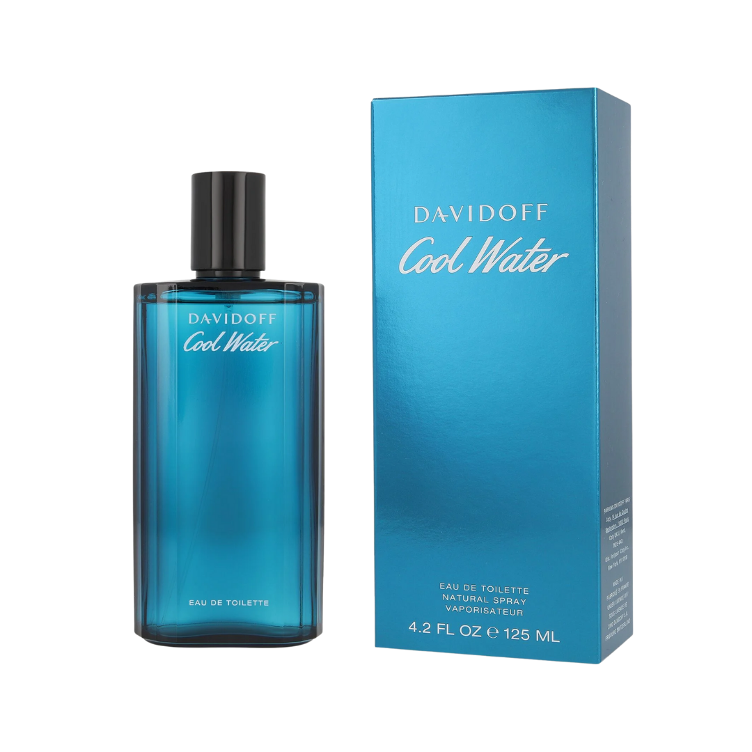 Davidoff Cool Water Eau de Toilette 125ml blue glass bottle with black cap and matching box
