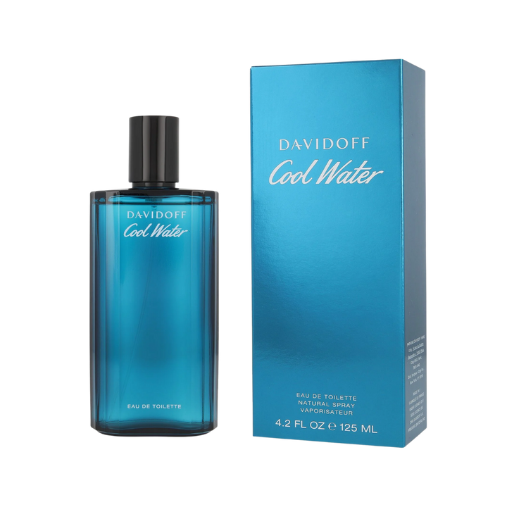Davidoff Cool Water Eau de Toilette 125ml blue glass bottle with black cap and matching box
