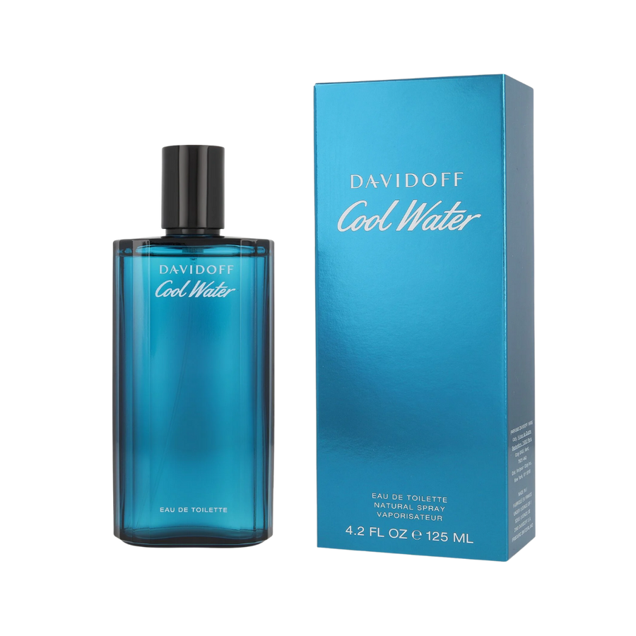 Davidoff Cool Water Eau de Toilette 125ml blue glass bottle with black cap and matching box
