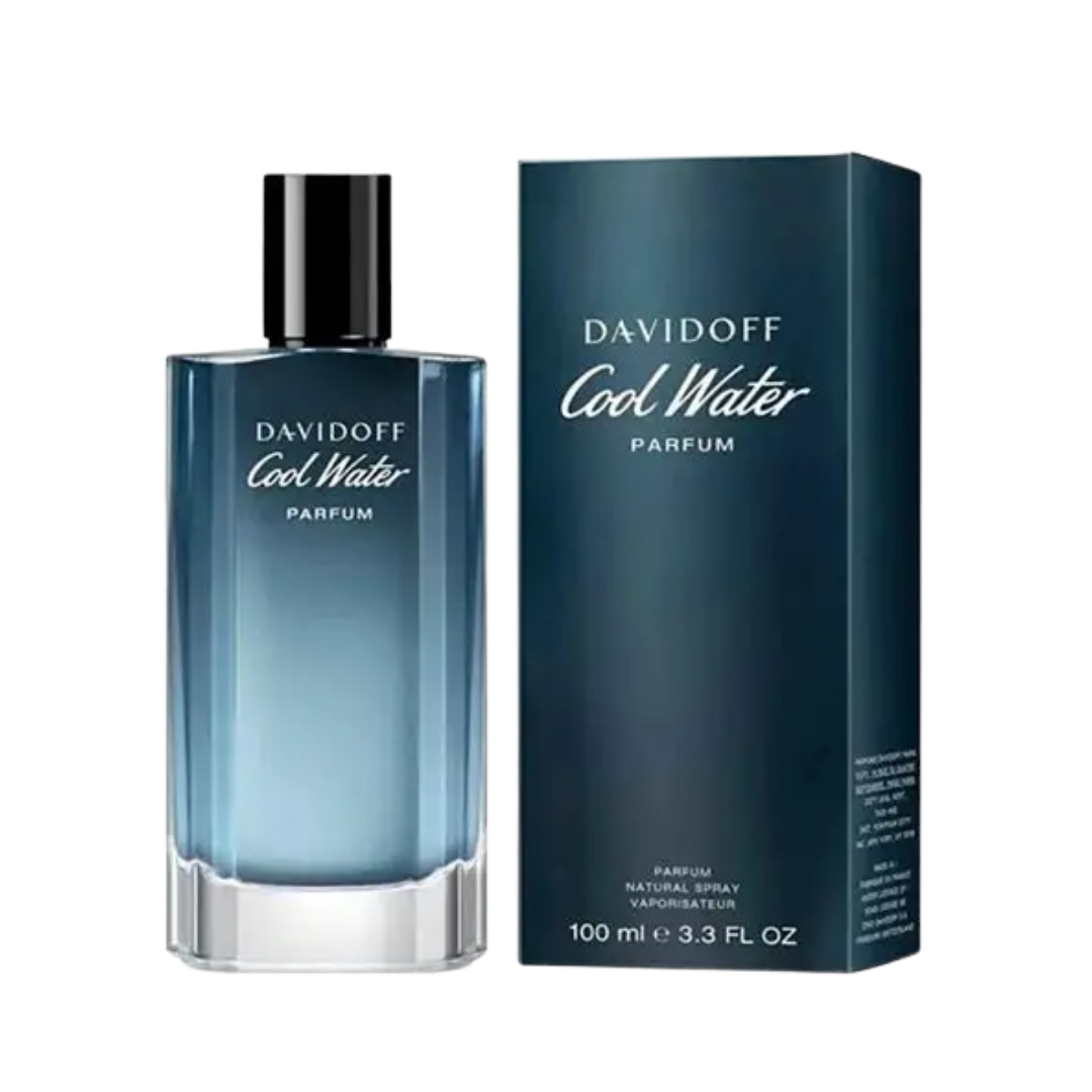 Davidoff Cool Water Parfum, 100 ml bottle with blue gradient glass and matching rectangular box
