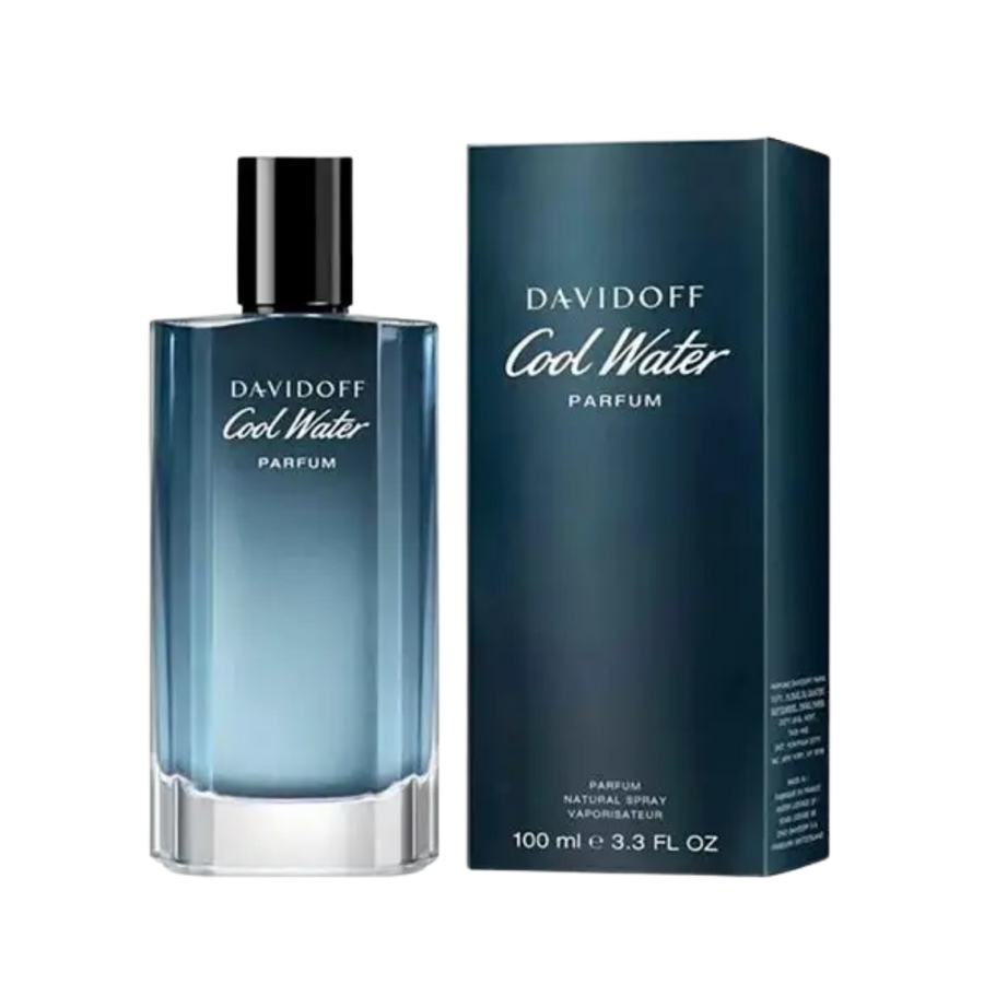 Davidoff Cool Water Parfum, 100 ml bottle with blue gradient glass and matching rectangular box
