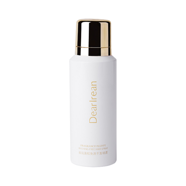 DearIrean Fragrance Fluffy Washing-Free Hair Spray, white packaging with gold details, for hair styling without washing.
