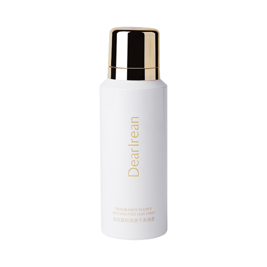 DearIrean Fragrance Fluffy Washing-Free Hair Spray, white packaging with gold details, for hair styling without washing.
