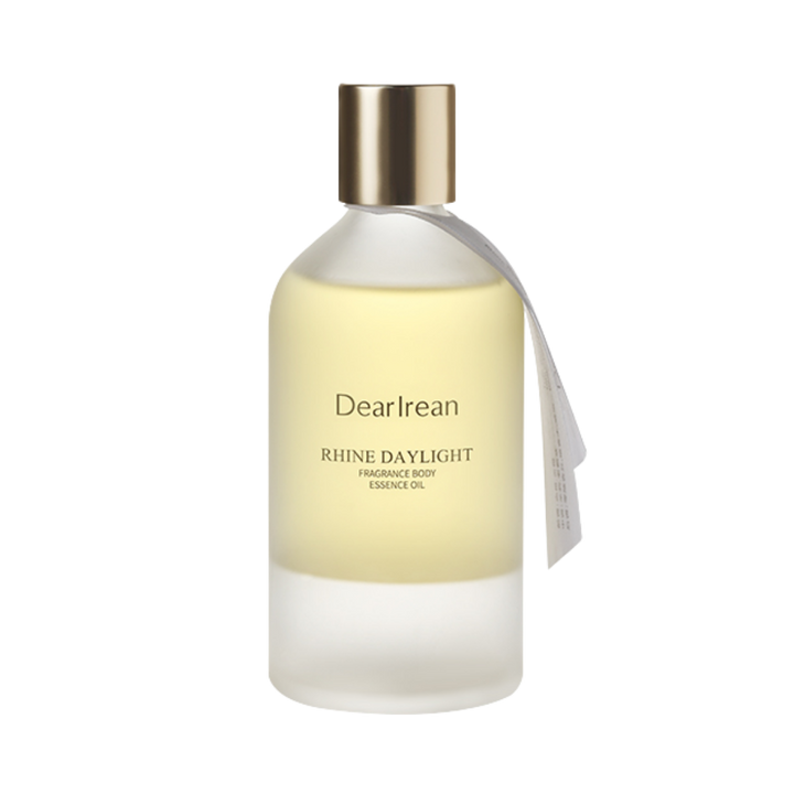 DearIrean Rhine Daylight Fragrance Body Essence Oil, glass bottle with gold cap, soothing and aromatic oil.
