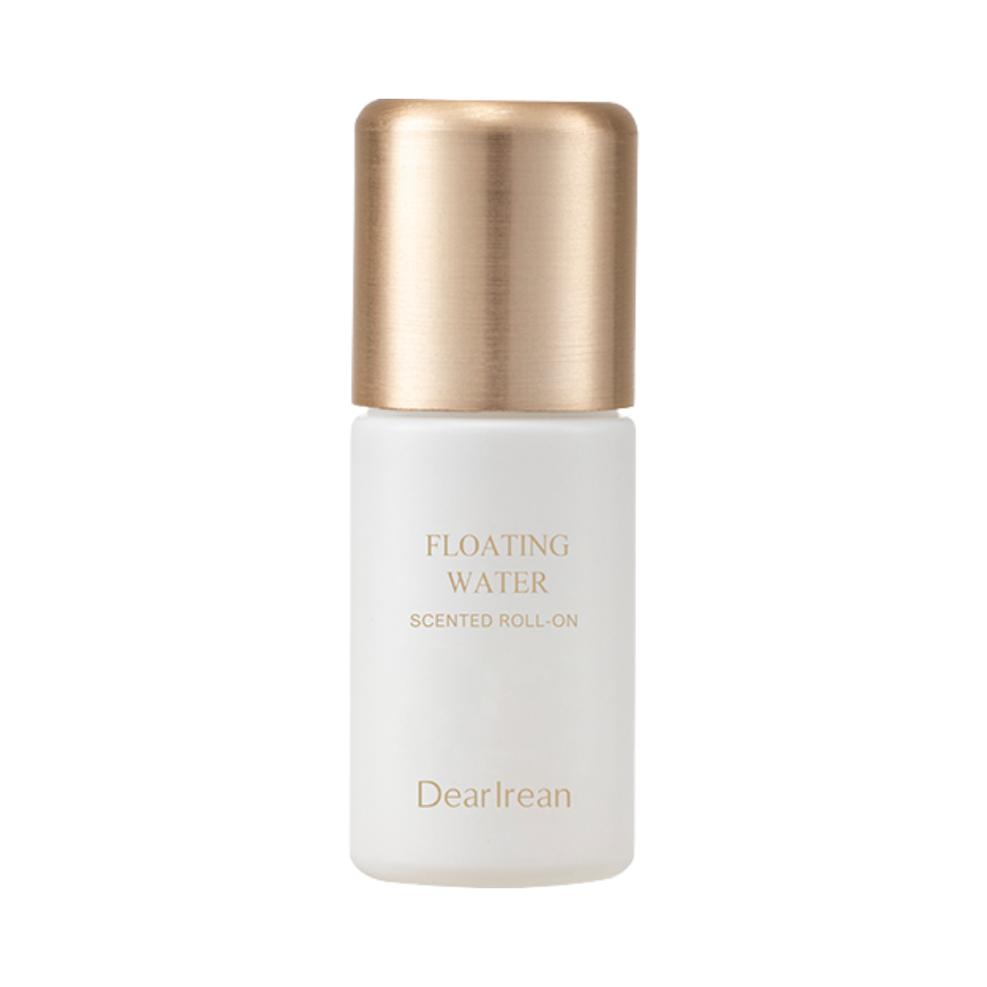 Dearreian Floating Water Scented Roll-On, white bottle with gold cap, for applying fragrance.
