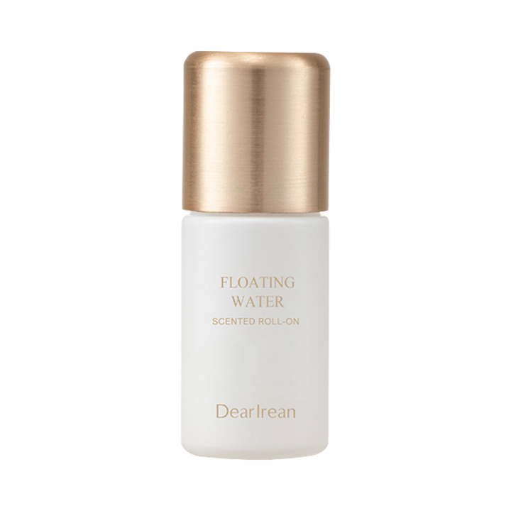 Dearreian Floating Water Scented Roll-On, white bottle with gold cap, for applying fragrance.
