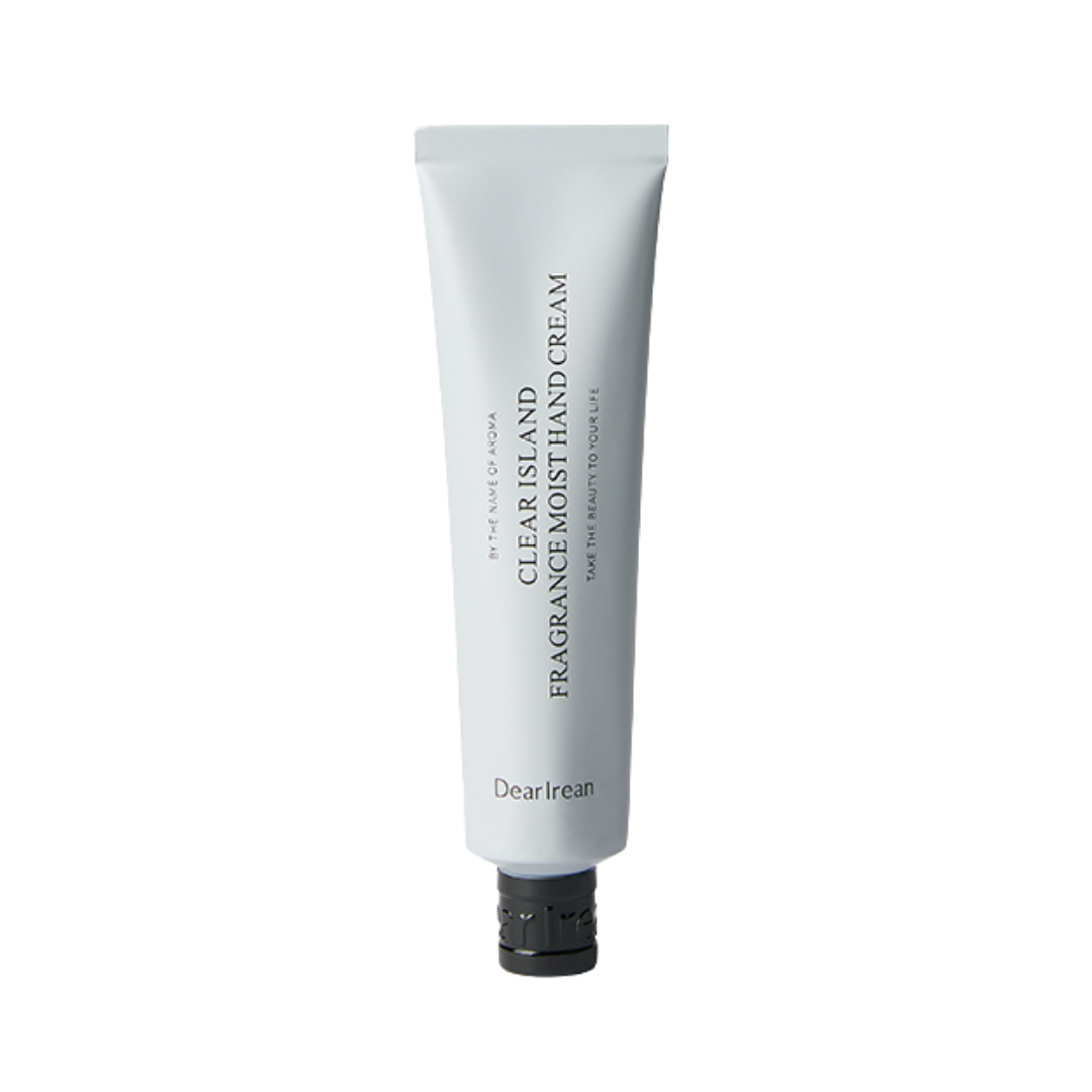 Dearreian Clear Island Fragrance Moist Hand Cream, white tube with black cap, for moisturizing and fragrance.
