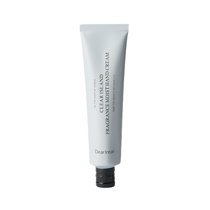 Dearreian Clear Island Fragrance Moist Hand Cream, white tube with black cap, for moisturizing and fragrance.
