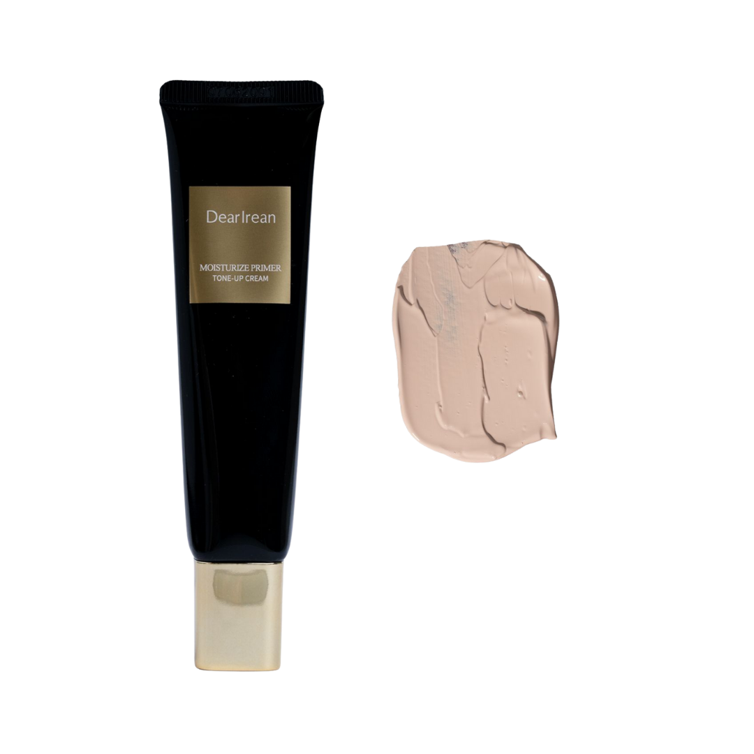 Dearreian Moisture Essence Toner Cream, black tube with gold accents, with a beige cream texture next to it.
