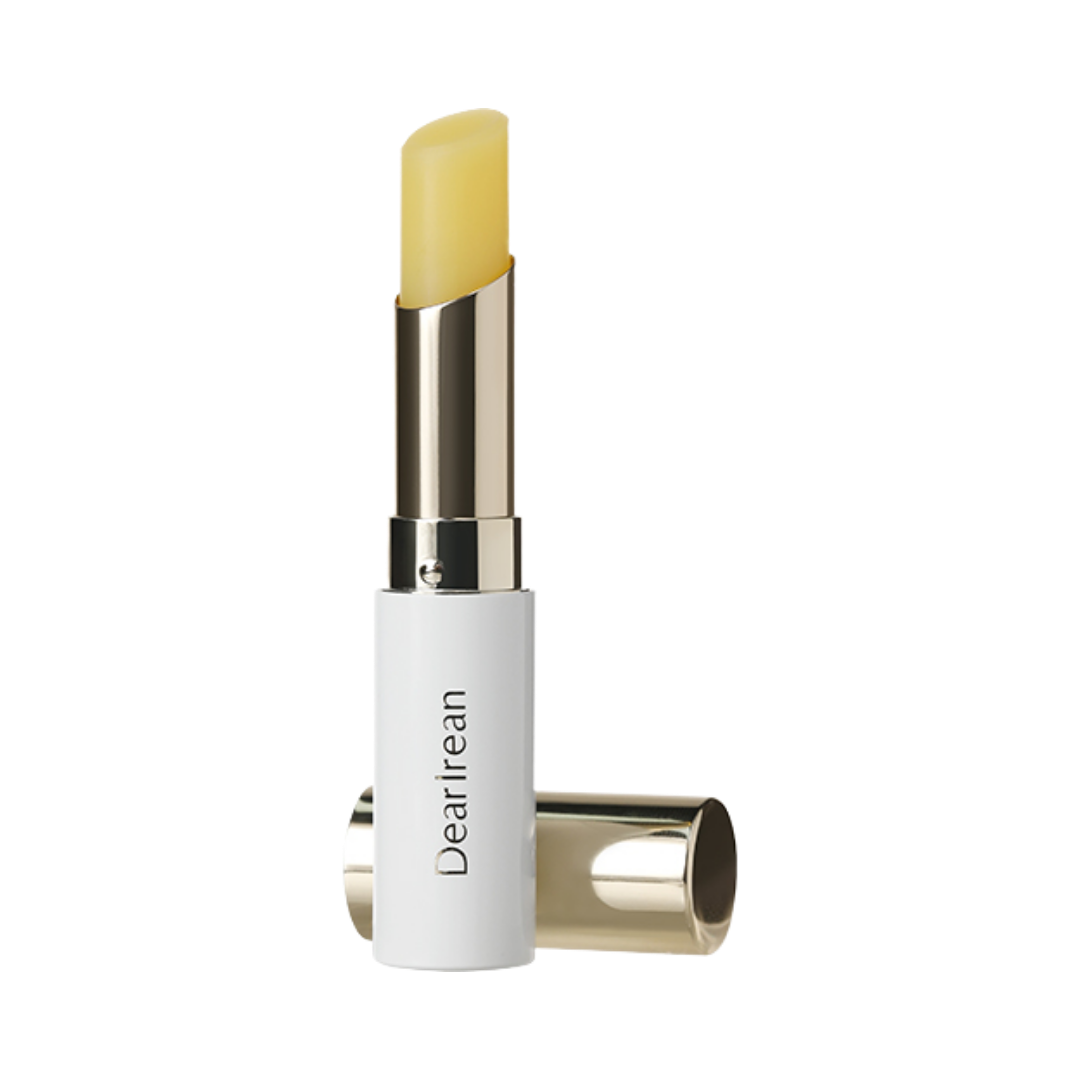 Dearreian Lip Balm, white tube with gold accents, yellow balm stick for lip care and hydration.
