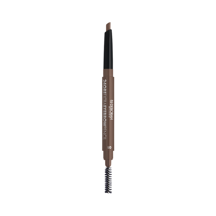 DEBORAH Milano 24ORE Extra eyebrow pencil, shade 10, dual-ended pencil with angled tip and spoolie brush.
