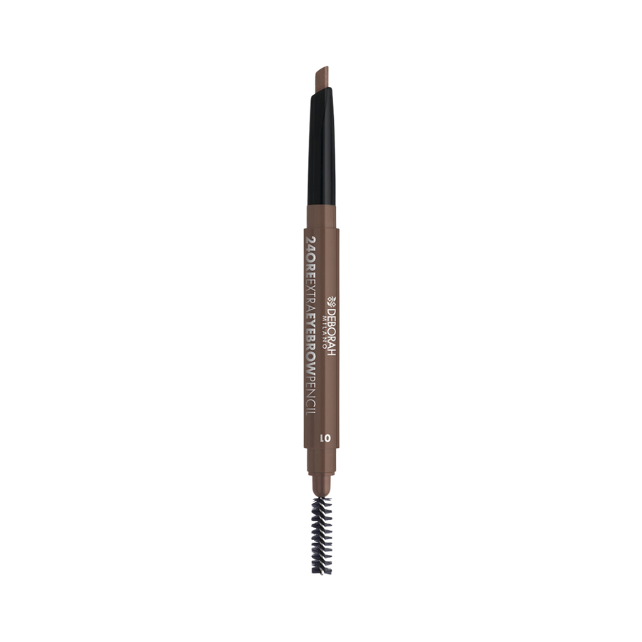 DEBORAH Milano 24ORE Extra eyebrow pencil, shade 10, dual-ended pencil with angled tip and spoolie brush.
