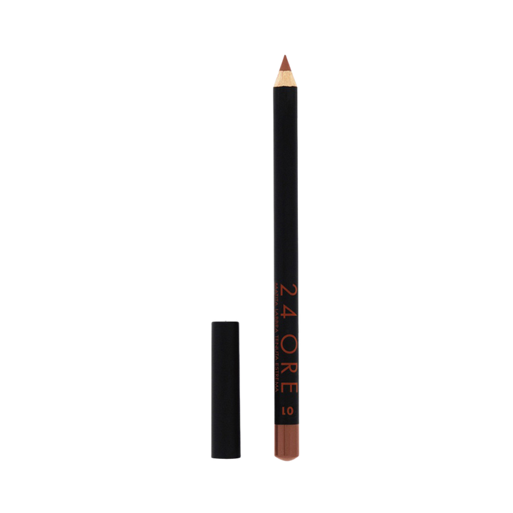 DEBORAH Milano 24ORE lip liner pencil, shade 10, black wooden pencil with matching cap removed.
