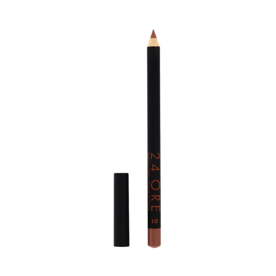 DEBORAH Milano 24ORE lip liner pencil, shade 10, black wooden pencil with matching cap removed.
