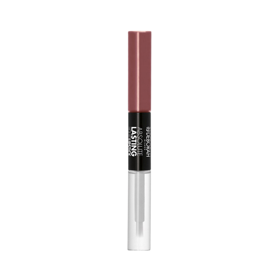 DEBORAH Milano Absolute Lasting Lipstick, matte, in a pinkish-brown shade, with clear packaging.