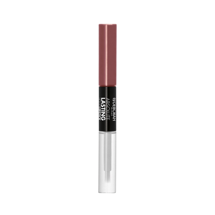 DEBORAH Milano Absolute Lasting Lipstick, matte, in a pinkish-brown shade, with clear packaging.