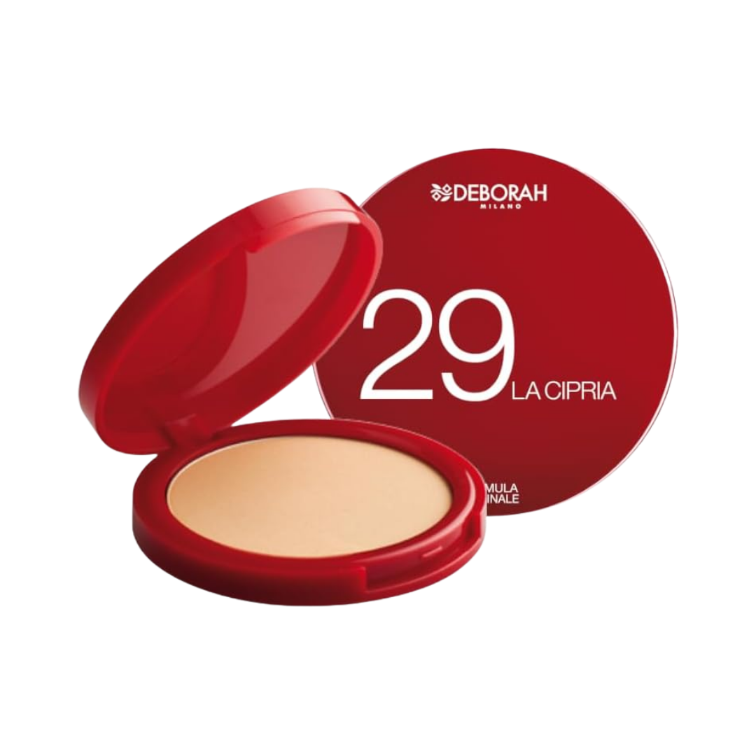 DEBORAH Milano La Cipria Powder, shade 29, red round compact packaging with powder inside.