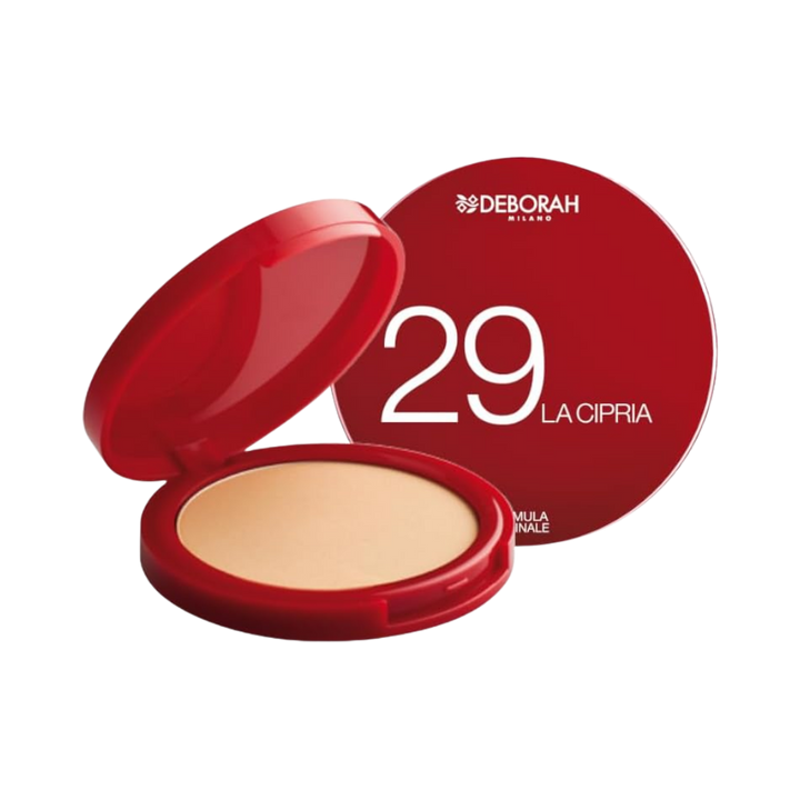 DEBORAH Milano La Cipria Powder, shade 29, red round compact packaging with powder inside.