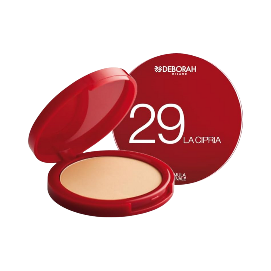 DEBORAH Milano La Cipria Powder, shade 29, red round compact packaging with powder inside.