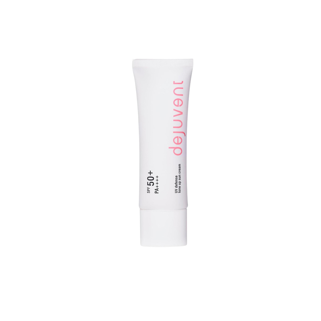 Dejuvent UV defense tone-up sun cream SPF 50+ PA++++ white squeeze tube packaging