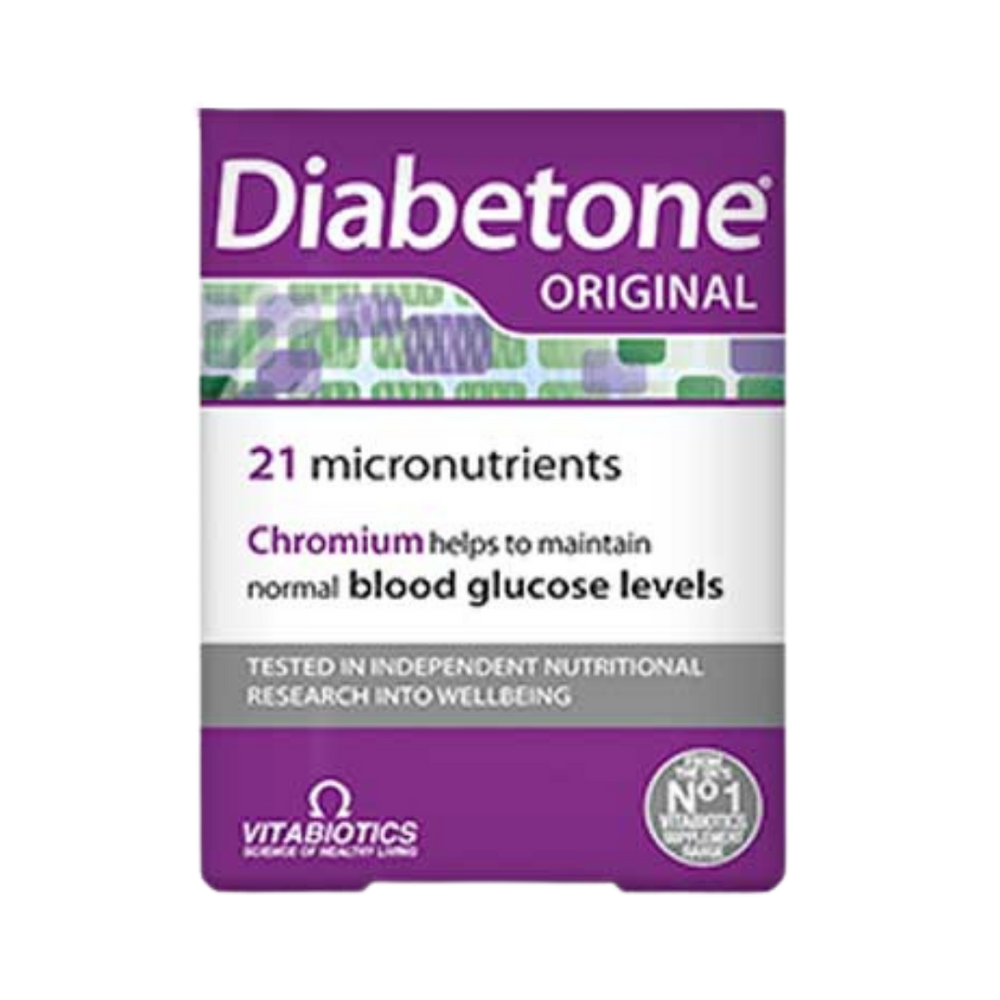 Vitabiotics Diabetone Original supplement tablets box 30 tablets with chromium and 21 micronutrients label