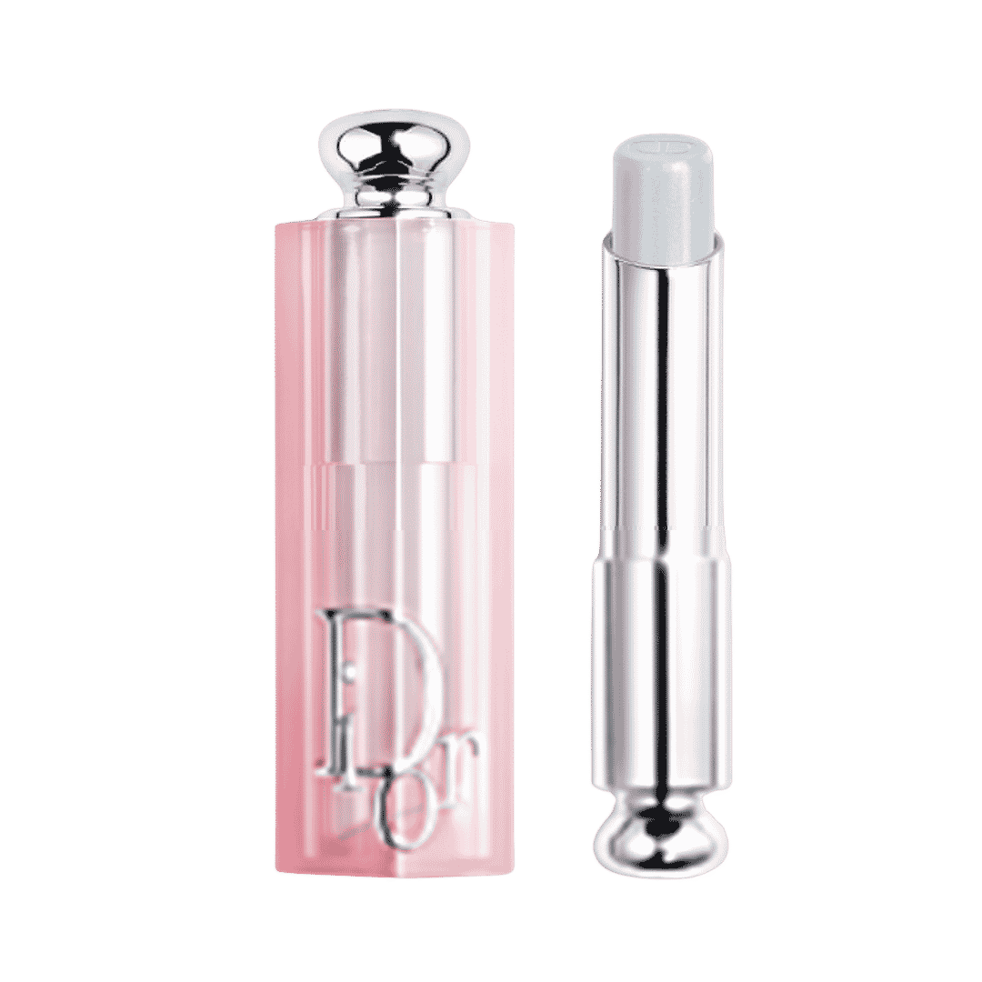 Dior Addict Lip Glow 3.2g pink lip balm tube with silver Dior packaging.