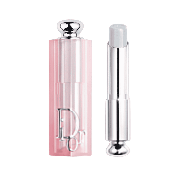 Dior Addict Lip Glow 3.2g pink lip balm tube with silver Dior packaging.