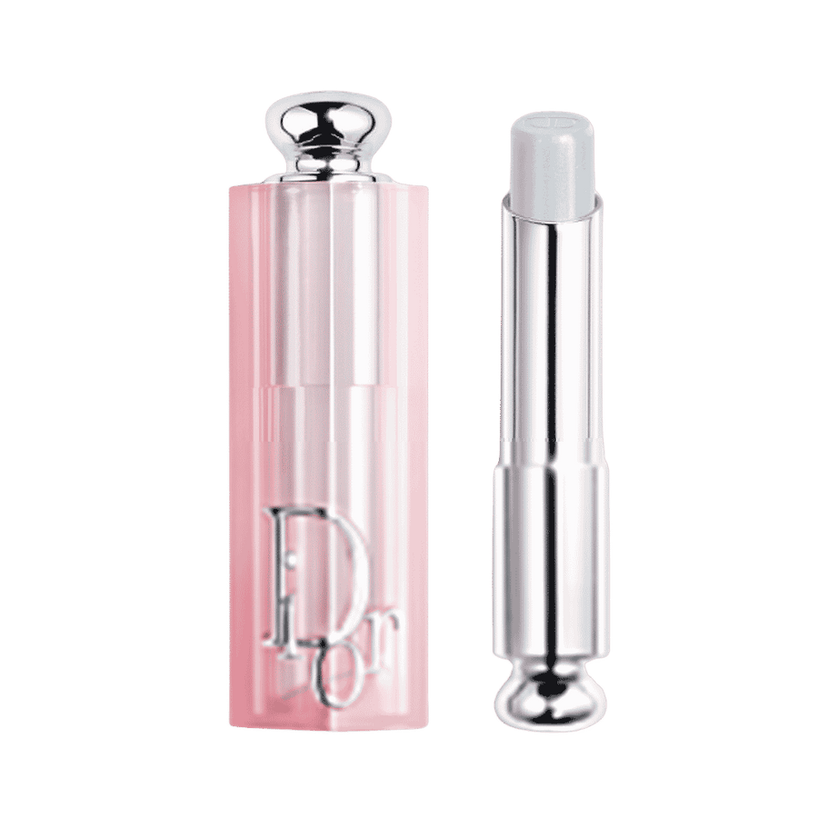 Dior Addict Lip Glow 3.2g pink lip balm tube with silver Dior packaging.
