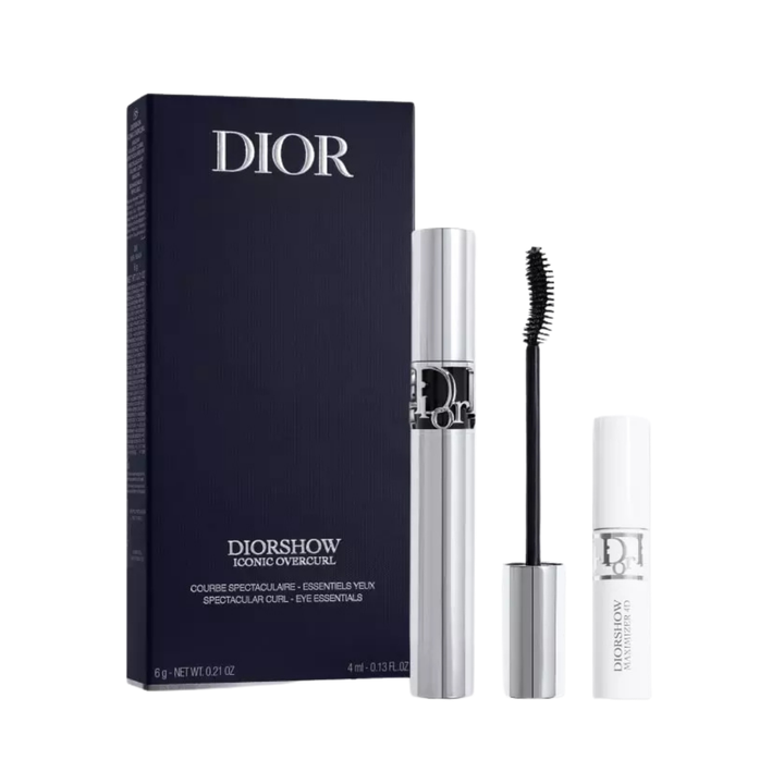 Dior Diorshow Iconic Overcurl mascara, 6g, silver tube, curved black brush, navy box, white primer