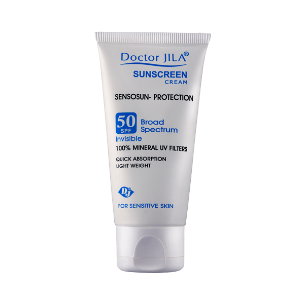 Doctor Jila Sensosun Protection SPF50 sunscreen cream, white tube for sensitive skin, mineral UV filters