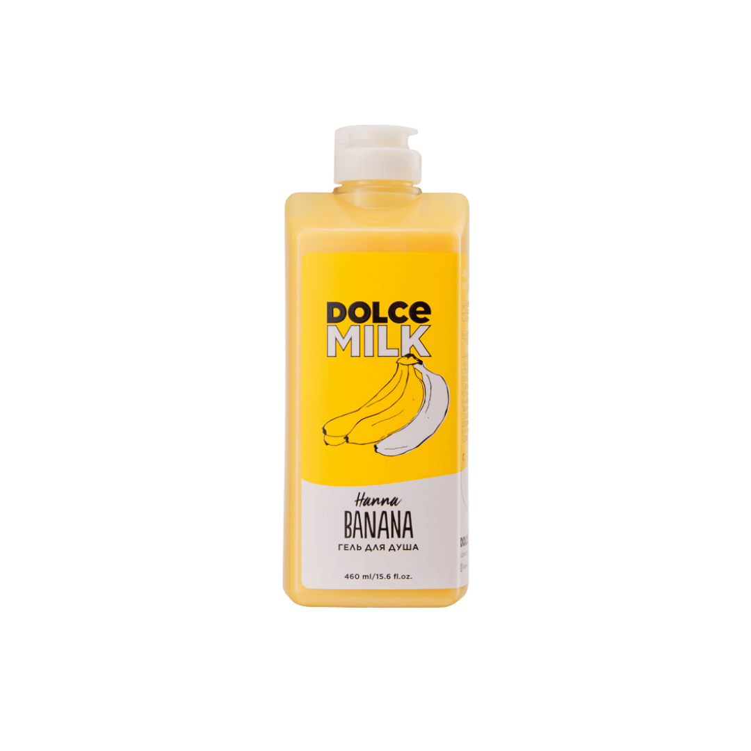 DOLCE MILK Banana shower gel, yellow 460ml pump bottle with banana graphic