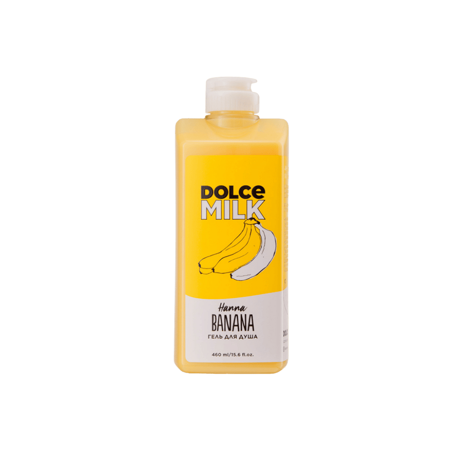 DOLCE MILK Banana shower gel, yellow 460ml pump bottle with banana graphic