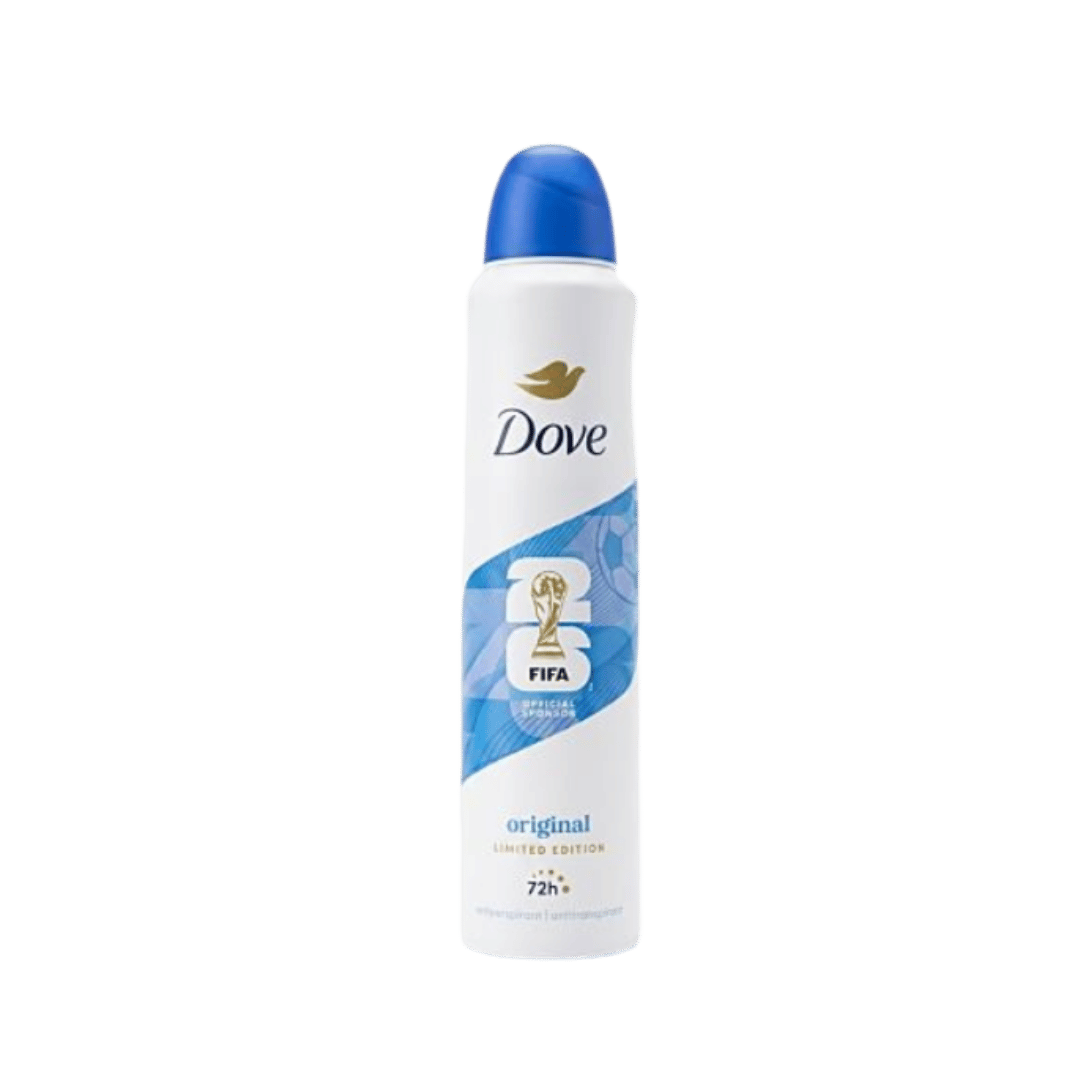 Dove Original Limited Edition FIFA antiperspirant deodorant spray 72h white bottle packaging