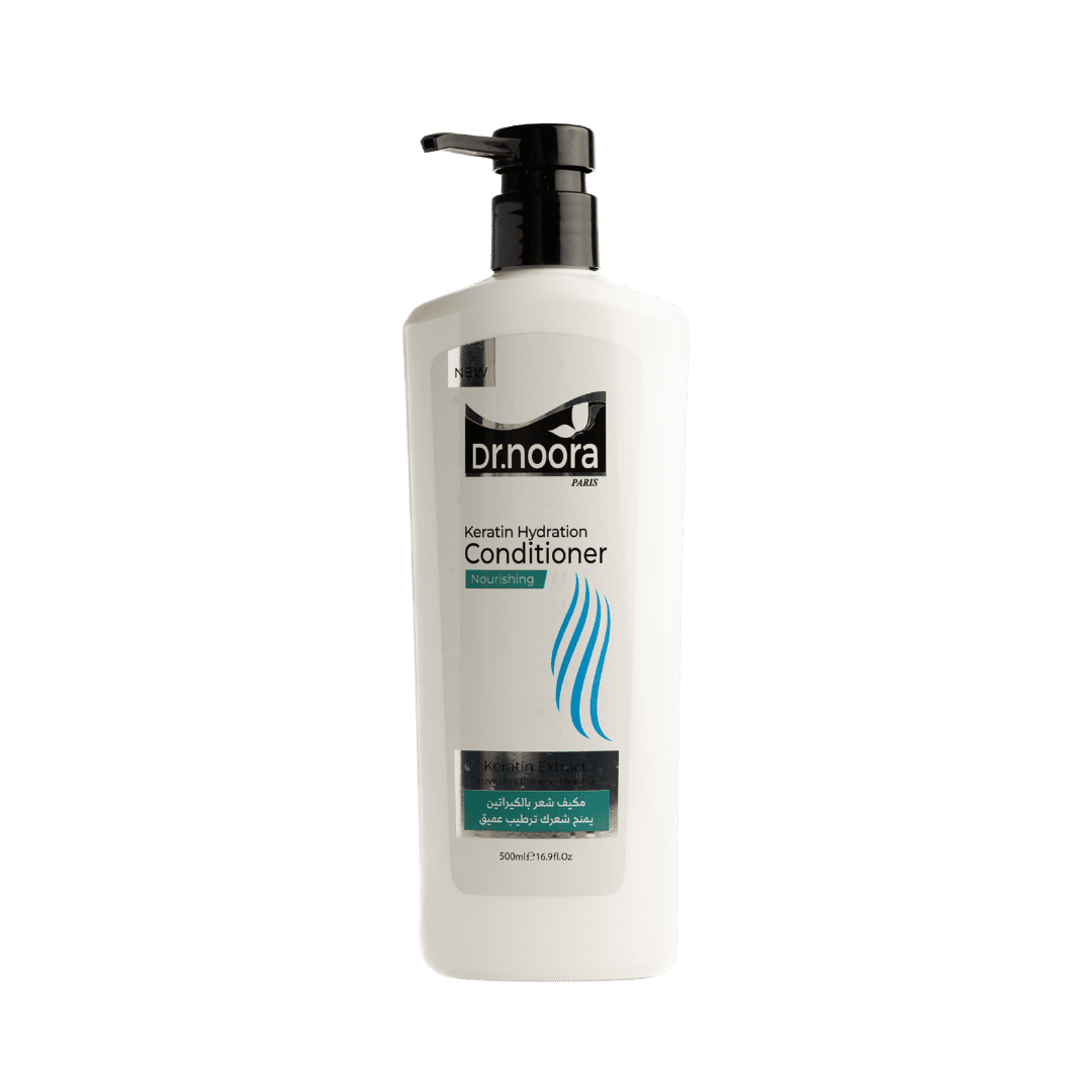 Dr noora keratin hydration conditioner nourishing 500ml white bottle black pump hair care product