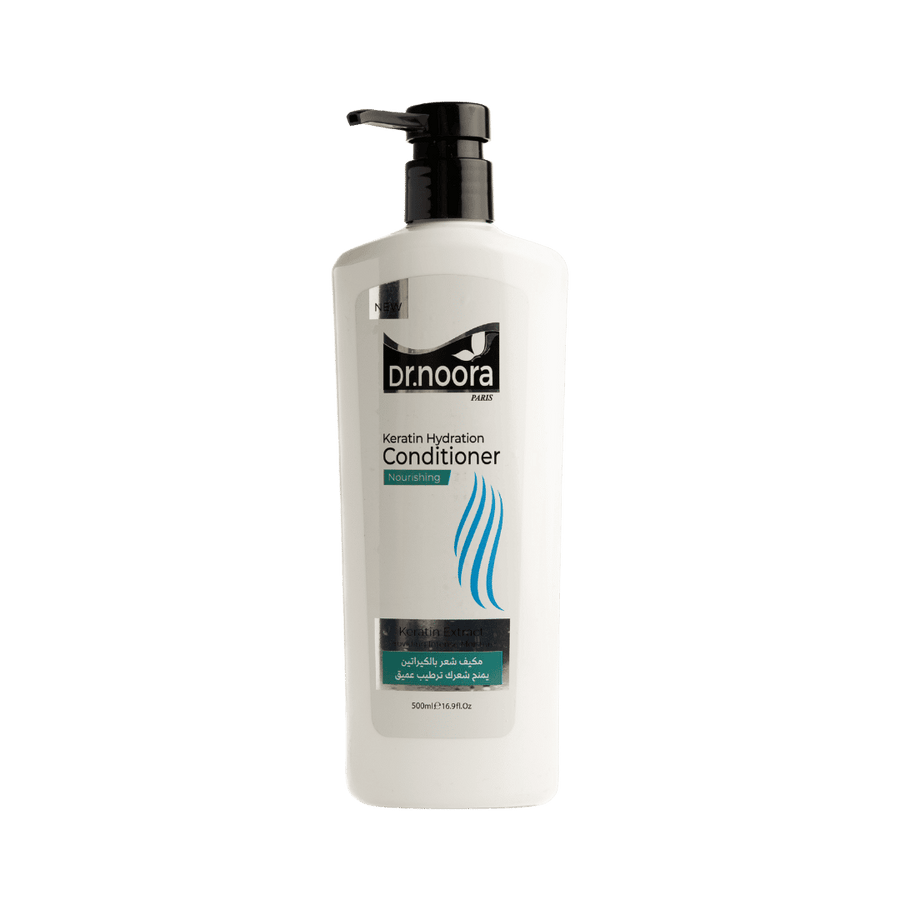 Dr noora keratin hydration conditioner nourishing 500ml white bottle black pump hair care product