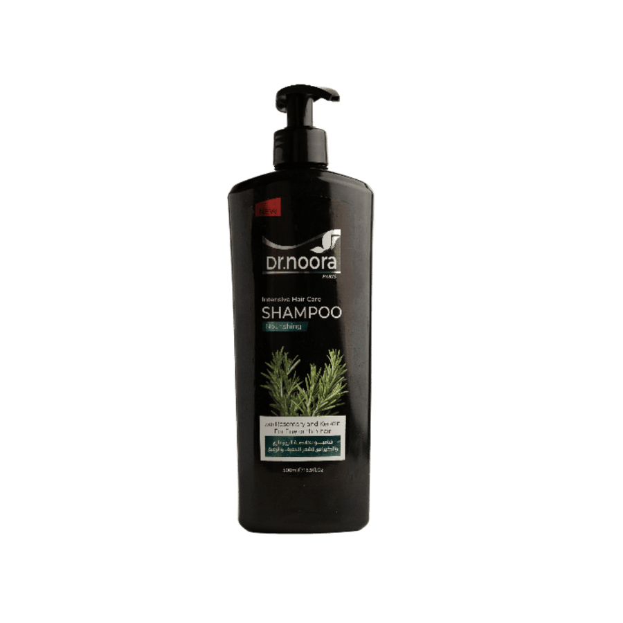 Drnoora Intensive Hair Care shampoo pump bottle, nourishing formula with rosemary and keratin for damaged hair