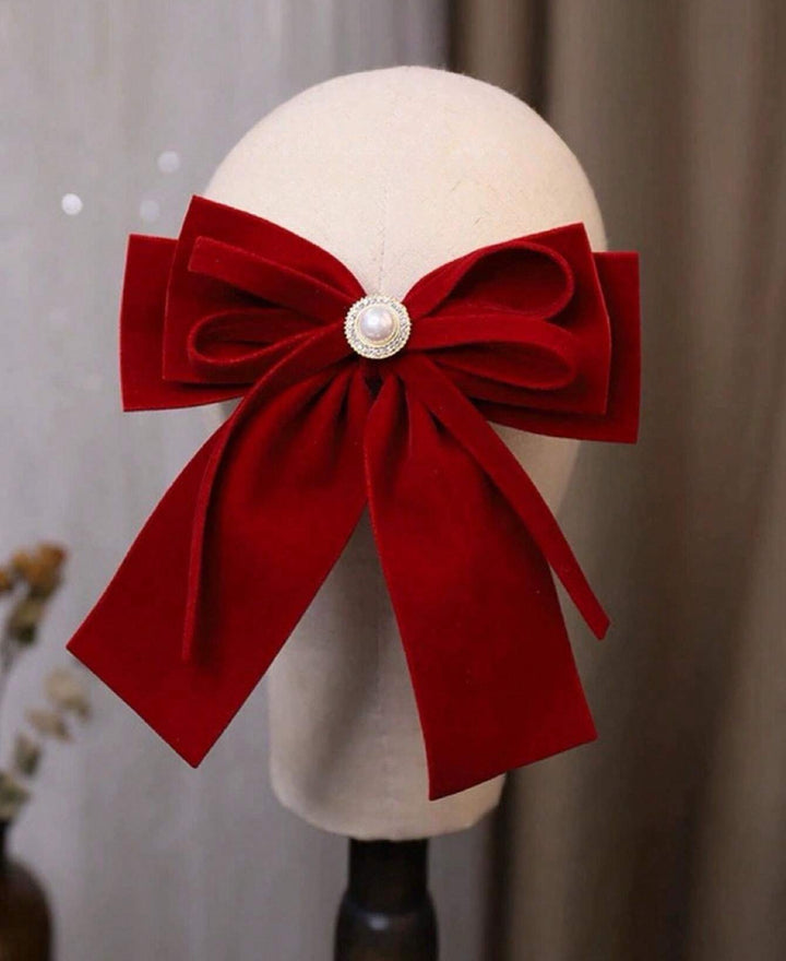Bow Hair Clips - 1pcs | ربطة شعر فيونكة مخملية باللون الأحمر - قطعة