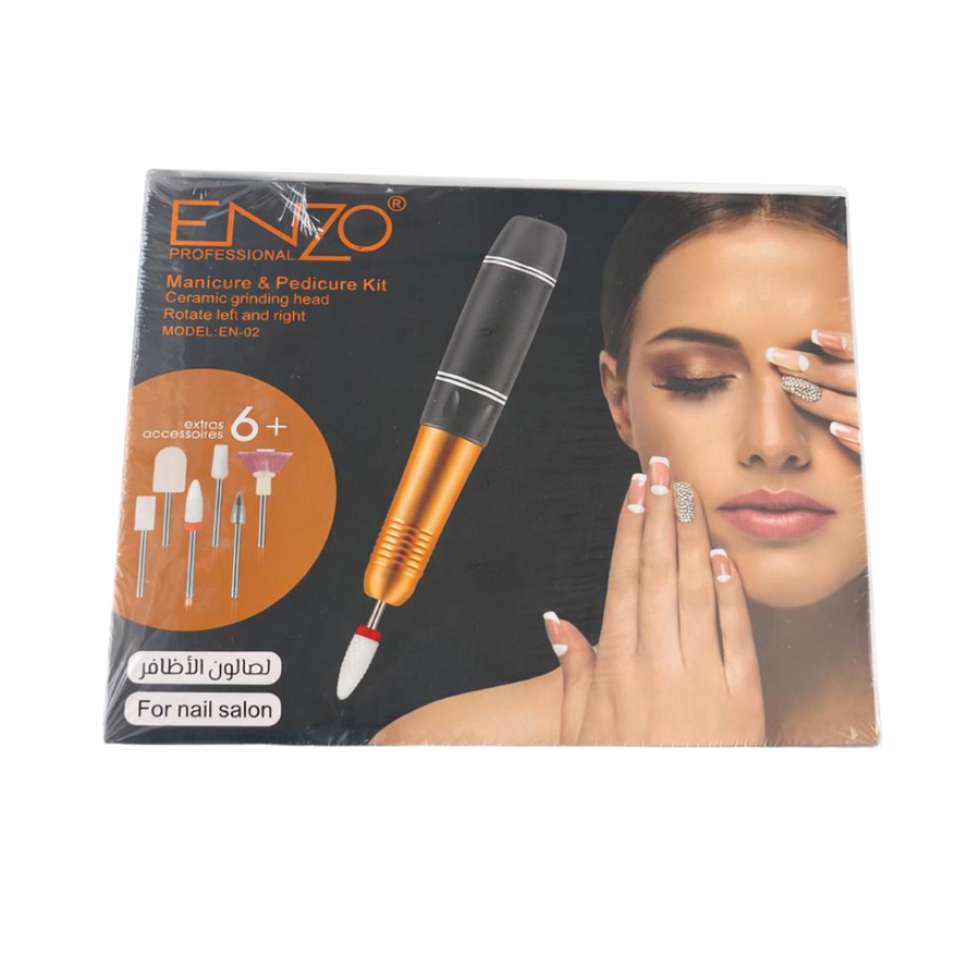 ENZO Professional manicure pedicure kit electric nail drill with ceramic grinding head, boxed, includes 6+ accessories