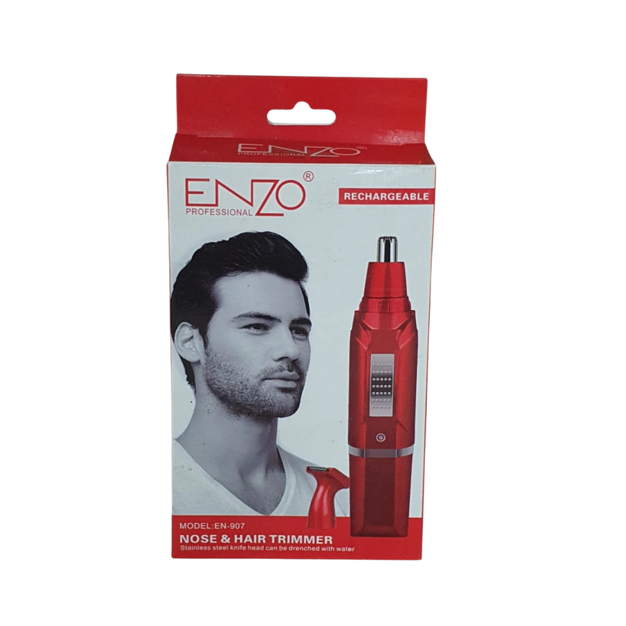 ENZO Professional rechargeable nose and hair trimmer model EN-907 red device in retail box packaging